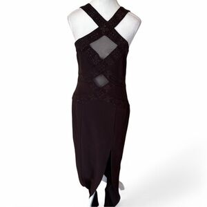 Vintage Cache Brown Dress Bronze‎ Beading Mesh Cutouts Size 8 Formal